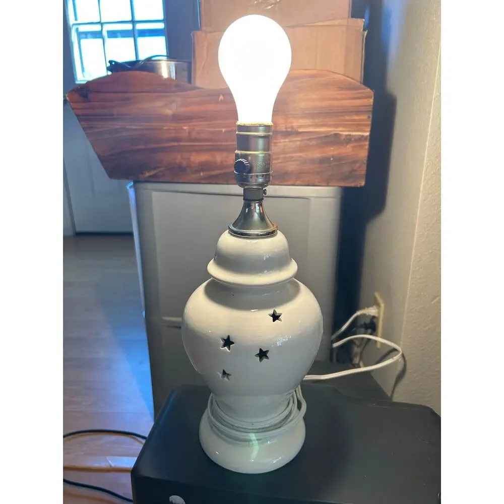 Vintage Ceramic nightlight Lamp Stars Cut Out No Shade